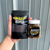 Paket Maru Yellow [Pelet Budrek Maru X Maggot Yellow SaintHan] untuk booster cabung, bunga, bar, bat
