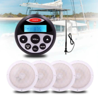 Marine Bluetooth Radio Stereo Audio FM AM MP3 Player + 4" Waterproof Marine Speaker + Antenna For ATV UTV Yacht Boat Motorcycle