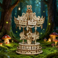 Wooden Carousel Assembly Model Girl Handmade Creative DIY Amusement Park Educational Puzzle Toy Fant
