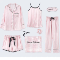 Fashion Sleepwear Pajamas for Women Sleepwear Pyjamas Women Silk Casual Home Wear Women 7pcs Pajama Sets