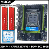 MUCAI X99 P4 Motherboard LGA 2011-3 Kit Set With Intel Xeon E5 2670 V3 CPU Processor And DDR4 16GB(2*8GB) 2666MHz RAM Memory