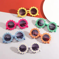 Novel Sun Protection Disco Festival Shades Flower Sun Glasses Round Frame Kids Daisy Sunglasses