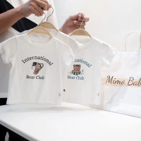 Áo thun dài tay in hình gấu bằng cotton nguyên chất dành cho trẻ em, dễ thương và có nhiều kiểu dáng