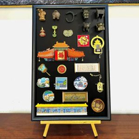 雪櫃貼磁啜小黑板立式廣告展示板吧唧穀子收集板置物架掛式展示架【黑色】標準框+支架45x60cm
