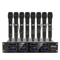 800 Channel UHF Adjustable Frequency 8 Handheld Wireless Microphone System for Stage KTV Karaoke Dynamic Cordless Mic