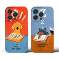 Couple wolf puppy reading mobile phone case anti-drop soft case for iPhone/14/13/12/11/X/XS/XS MAX/X