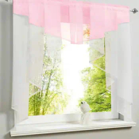 Polyester Sheer Fashion Pleated Roman Kitchen Curtain Blind Stitching Rod Pocket Tulle Balcony Window Curtain 1pc