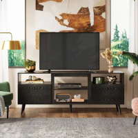 Mid-Century Modern TV Stand for 65" TV, TV Console Cabinet, Open Shelves Entertainment Center