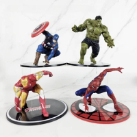 Disney Heroes Avengers Spider Man Captain America Hulk Iron Man Anime Figure Car Ornament Cute Model Toys Cake Decor Accessories