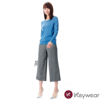 KeyWear奇威名品    簡約質感黑白格闊腿寬褲-灰色