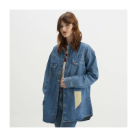 【LEVIS 官方旗艦】女款 XL版牛仔襯衫外套 / 復古碎花拼接 / 質感珍珠釦 熱賣單品 A3364-0008
