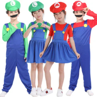 Mario Costume Halloween Children's Adult Animation CosplaY Parent-child Activity Party Stage Performance Clothes