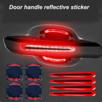 8pcs 3D Car Reflective Sticker Tape Reflector Door Handle Bowl Cover Fender Warning Bumper Strip Car Exterior Accessories Set