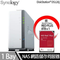 Synology群暉科技 DS120j NAS 搭 WD 紅標Plus 8TB NAS專用硬碟 x 1