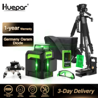 Huepar 12 Lines 3D Cross Line Laser Level Kit Osram Green Laser Beam Self-Leveling 360 Vertical Horizontal with Receiver Tripod