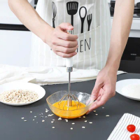 12Inch Semi-Automatic Egg Beater Stainless Steel Egg Whisk Hand Pressure Mixer Self Turning Egg Stirrer Cream Kitchen Utensils