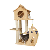 Wooden Cat Tree House Cat Climbing Frame with Cat Bed and Sisal Scratching Posts