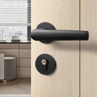 Black Silent Bedroom Door Lock Aluminum Alloy Interior Door Handle Lockset Universal Split Deadbolt Locks Household Hardware