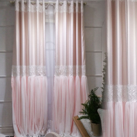 [卡汀]韓式簡約現代美式粉色紗高機密面料大裙擺公主房臥室窗簾