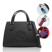 【GUCCI 古馳】SOHO 經典大雙G小牛皮手提兩用包仕女包(黑 買就送BV隨機吊飾鑰匙圈)