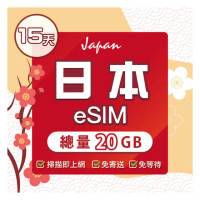 【環亞電訊】eSIM日本15天總流量20GB(日本網卡 docomo 原生卡 日本 網卡 沖繩 大阪 北海道 東京 eSIM)