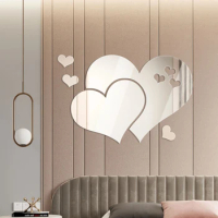 3D DIY Wall Mirror Stickers Heart Shaped Acrylic Mirror Door Sticker Decor DIY Removable Decor Fashion Art Ornaments For Home