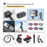 Accessories Kit for Insta360 GO 3 Silicone Case ND UV CPL Filter Frame Cage Mount Adapter Tempered Glass Tripod Selfie Stick Bag