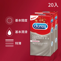 【Durex杜蕾斯】 超薄裝更薄型保險套 10入x2盒（共20入）