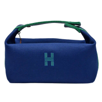 【Hermes 愛馬仕】經典Trousse Bride-A-Brac帆布拉鍊手提盥洗包(小-深藍色H103223M-BLUE)