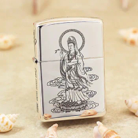 Genuine Zippo oil lighter Pure Silver Guanyin Buddha copper windproof cigarette Kerosene lighters Gift anti-counterfeiting code