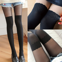 唐朵拉 膚色 黑色 熱銷日版韓系蕾絲雕花修飾美腿超顯瘦透氣輕薄膝上假大腿/貼身褲襪 (215)