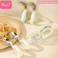 Set Thìa Dĩa Tập Ăn Cho Bé 6 -12m Cán Nhựa Đầu Thìa  Inox 304  Chống Trượt An Toàn