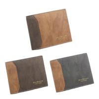 Mens Faux Leather Small Bifold Wallet Contrast Color Credit Card Holders Zippered Double Coin Purse Luxury Business Bag