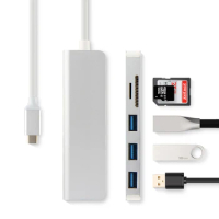 5-in-1 Type-C HUB Aluminiu Alloy USB-C Adapter USB 3.0 Port Card Reader For Samsung Galaxy Tab Tab S7 11" S7 Plus 12.4" Tablet