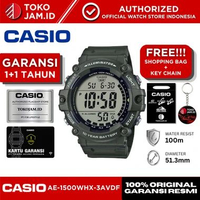 Jam Tangan Pria Casio AE-1500WHX-3AVDF Original Digital Army Green Sport LED Alarm Stopwatch Timer W