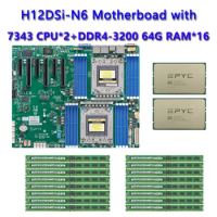 For Supermicro H12DSI-N6 Motherboard +2* EPYC 7343 3.2Ghz 16C/32T 128MB 190W CPU Processor +16*64GB DDR4 3200mhz RAM Memory