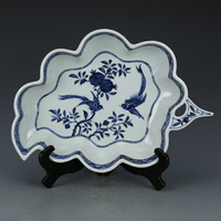 明宣德青花花鳥葉心盤 仿古瓷器古董古玩舊貨老貨收藏品擺件