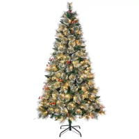 6.5ft Pre-Lit Glittering Frost Pine Artificial Christmas Tree, Warm White LED, Green