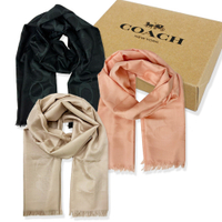 COACH 新款大C LOGO羊毛混桑蠶絲巾圍巾禮盒(多色選一)