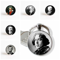 Portrait Art Photo Oscar Wilde Lincoln Sigmund Freud Beethoven Vintage Alloy Keychain Bag Pendant Fashion Key Rings