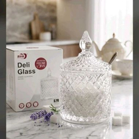 Toples Kaca Kristal Motif Diamond dengan Tutup – Wadah Gula, Permen & Makanan Elegan