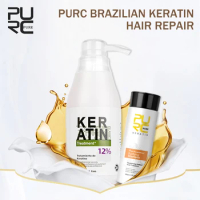 PURC 100ml Purifying Shampoo Straightening Repair Frizz Dry Hair Care &amp;300ml Brazilian Keratin Hair Treatment Products Set