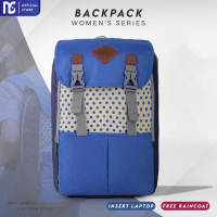 Tas Ransel Wanita Cewek Herbie Biru Polkadot Free Raincoat Original