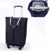 20 inch Women Aluminum foil lining Shopping Bag with wheels Travel Trolley Bags Woman Carry-on hand Rolling Shopper Tote Bags