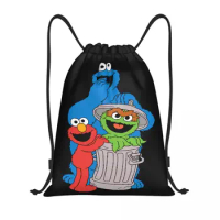Custom Elmo Cookie Monster Drawstring Bags Women Men Portable Sports Gym Sackpack Shopping Storage Backpacks