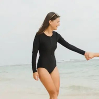 Lee Vierra Callie Leotard Swimwear, Baju Renang Wanita Tangan Panjang XL Black