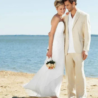 Ivory Linen Suits Beach Wedding Suits For Men Tailored Linen Suit Custom Made Groom Tuxedo, Ideal Choice For Hot Summer Wedding