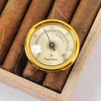 45mm Cigar Hygrometer Cigar Humidifier Precision Round Hygrometer Brass Analog Hygrometer For Guitar Violin Cigars Box Cabinet