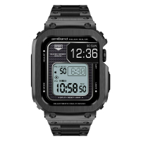 【Amband】Apple Watch 專用保護殼 黑色軍規級全不鏽鋼殼帶(45mm - Apple Watch 8 / 7)