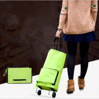 Foldable Shopping Trolley Cart Foldable Reusable Eco Large Waterproof Bag Luggage Wheels Basket Non-Woven Market Bag Pouch